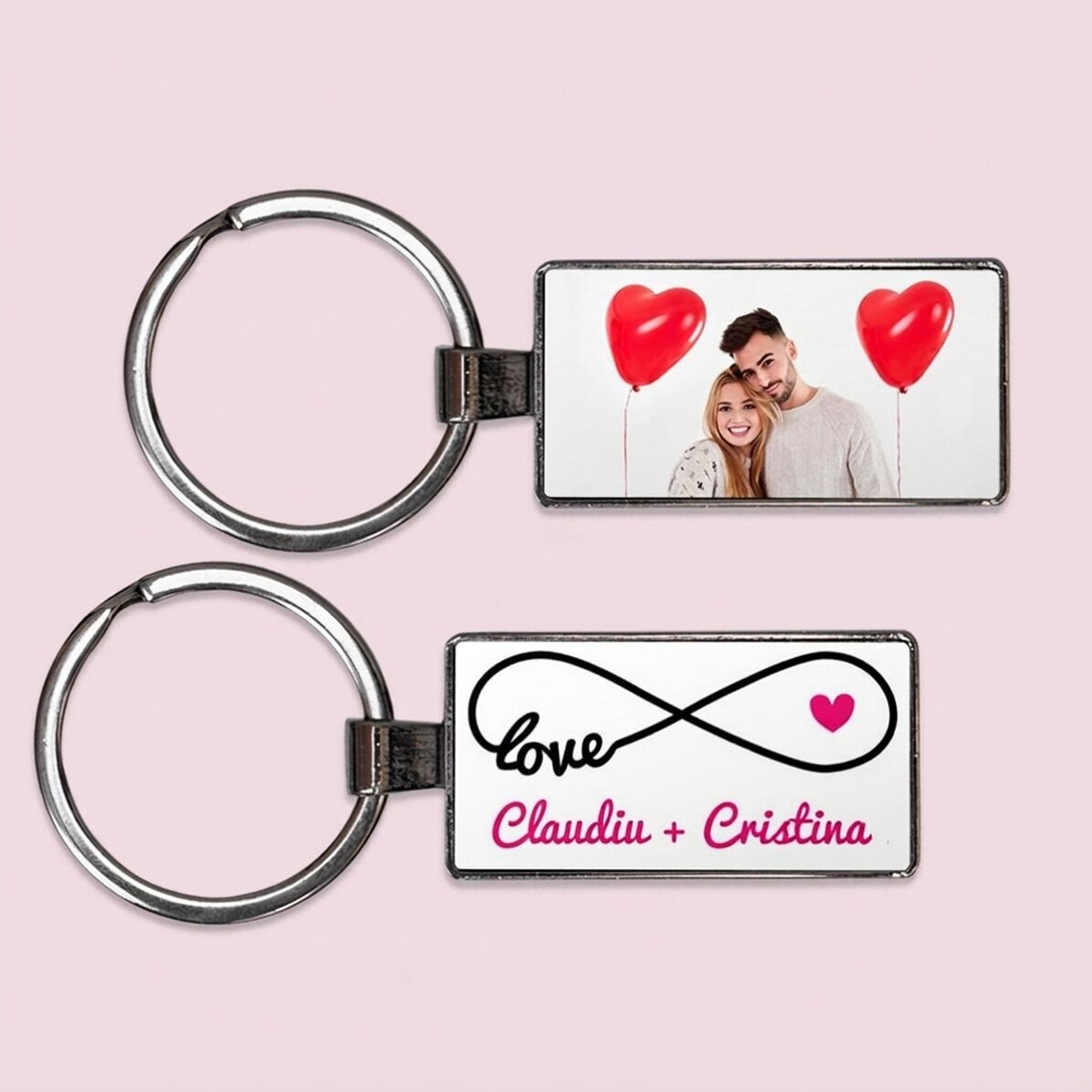 Spersonalizowany brelok ze zdjęciem i napisem – model „infinity love”