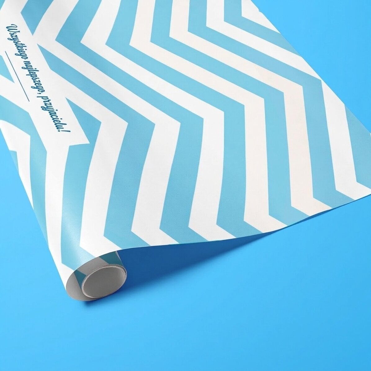 Spersonalizowany papier do pakowania prezentów – wzór „blue stripes” z tekstem w ramce