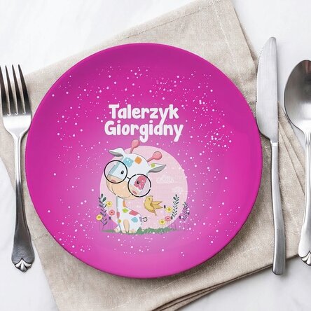 Różowy talerz z indywidualnym napisem