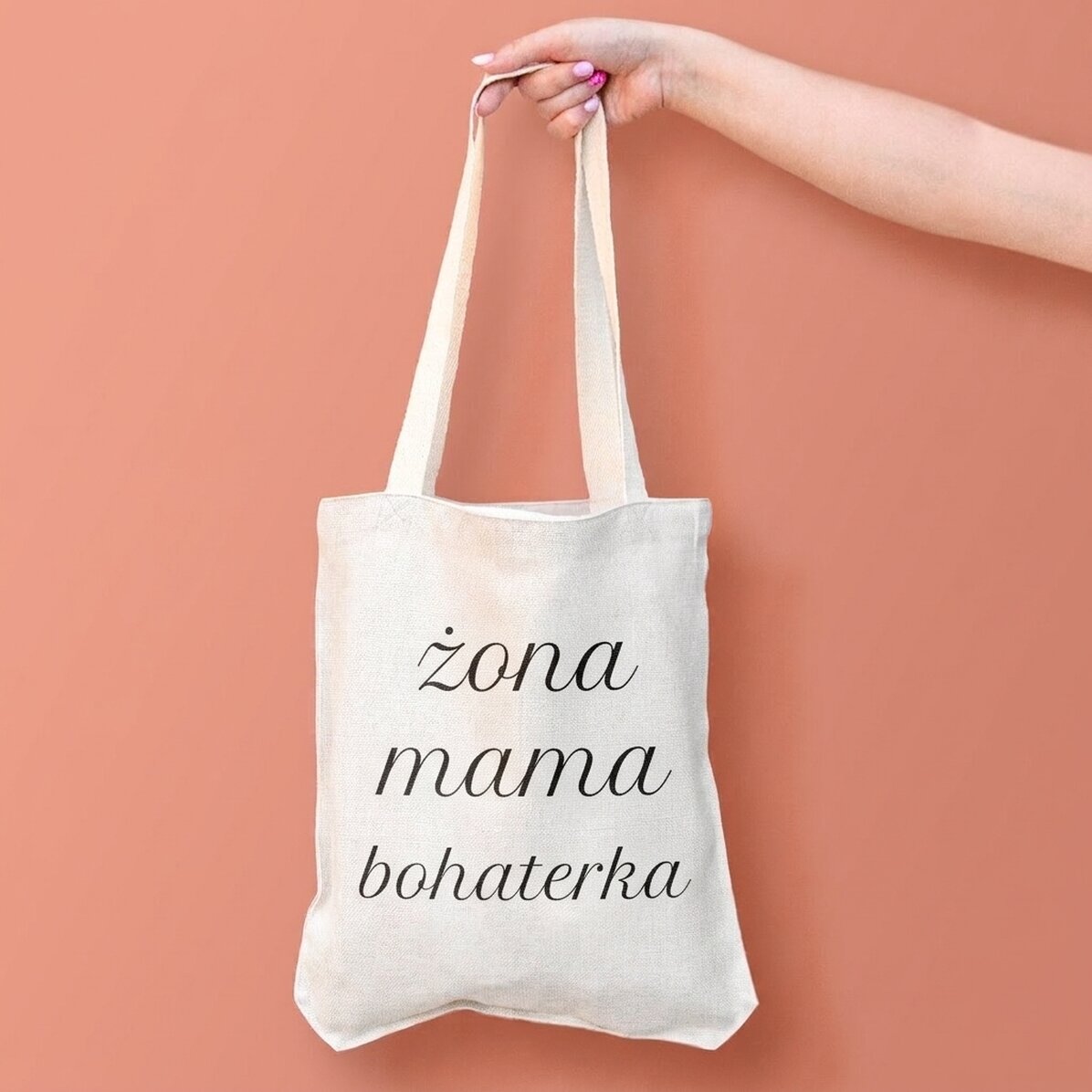 Torba z nadrukiem na zamówienie – Żona, Mama, Bohaterka.