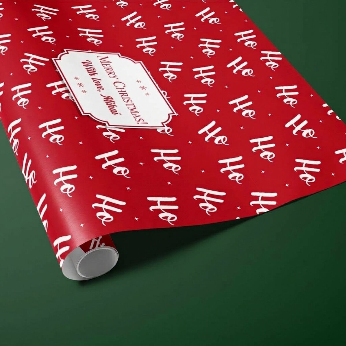 Papier do pakowania prezentów z indywidualnym napisem w ramce – HoHoHo