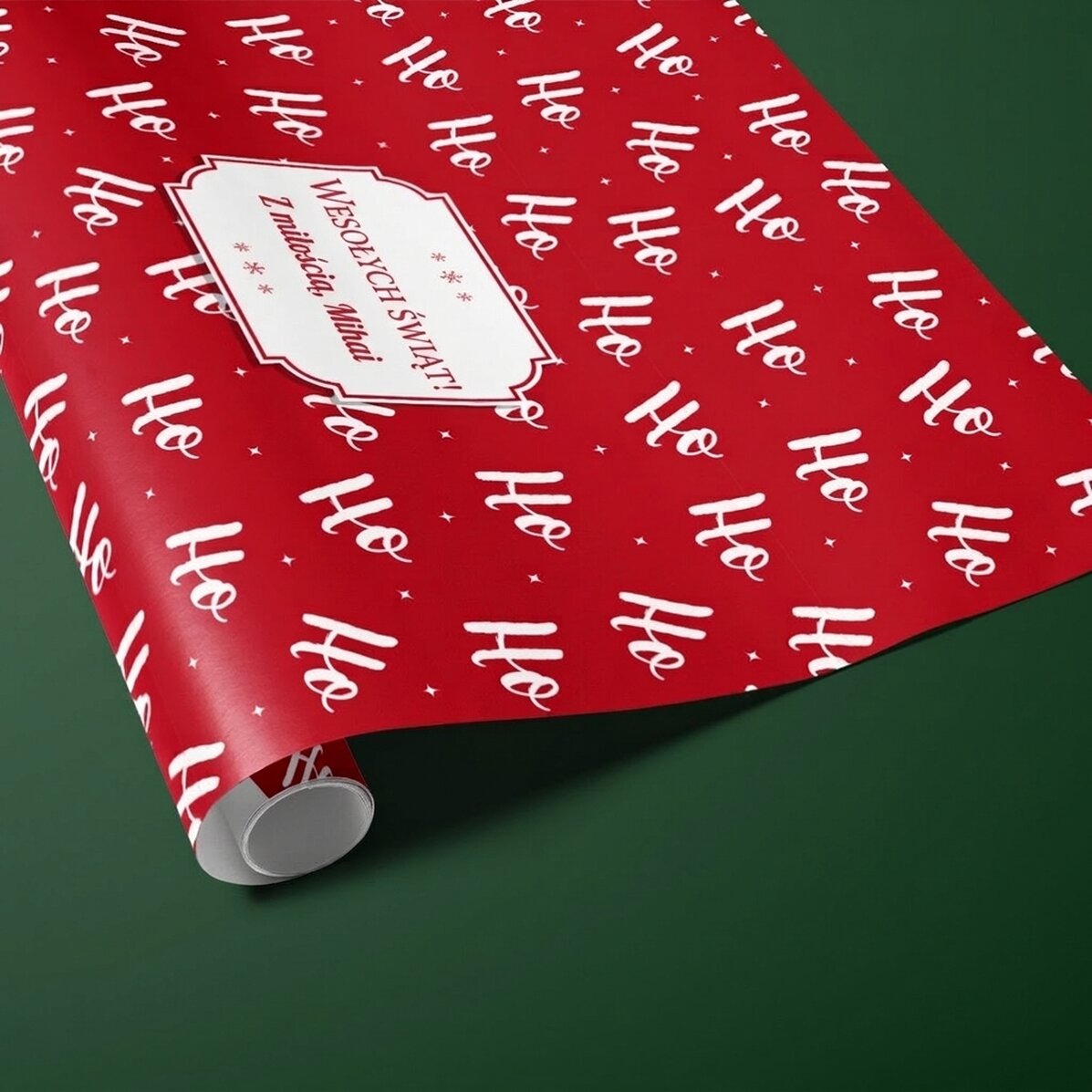 Papier do pakowania prezentów z indywidualnym napisem w ramce – HoHoHo