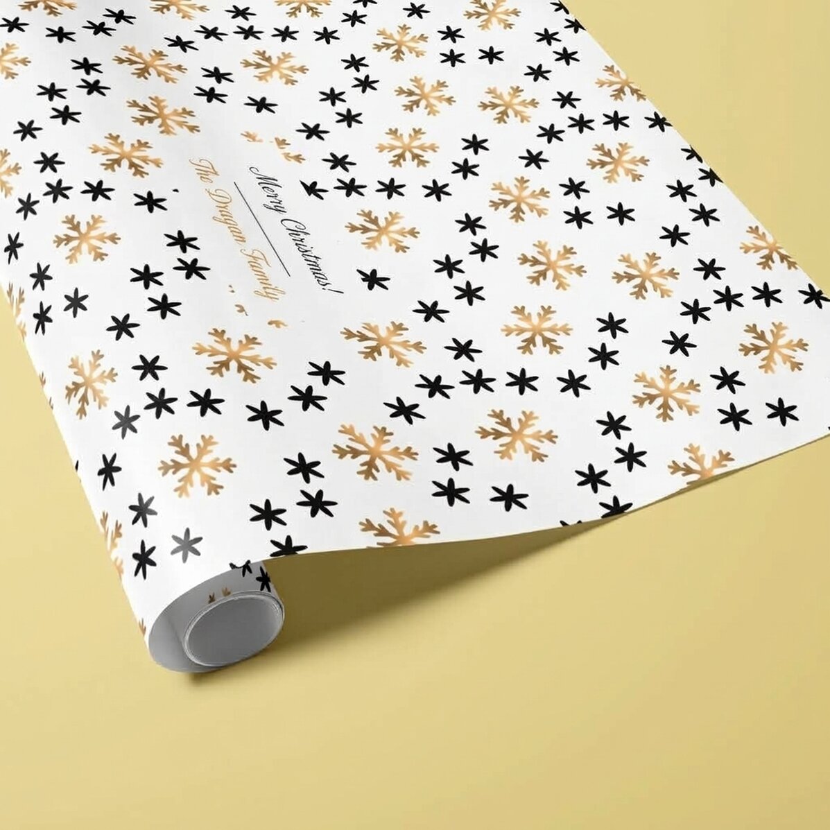 Spersonalizowany papier do pakowania prezentów z napisem w ramce – Snowflakes