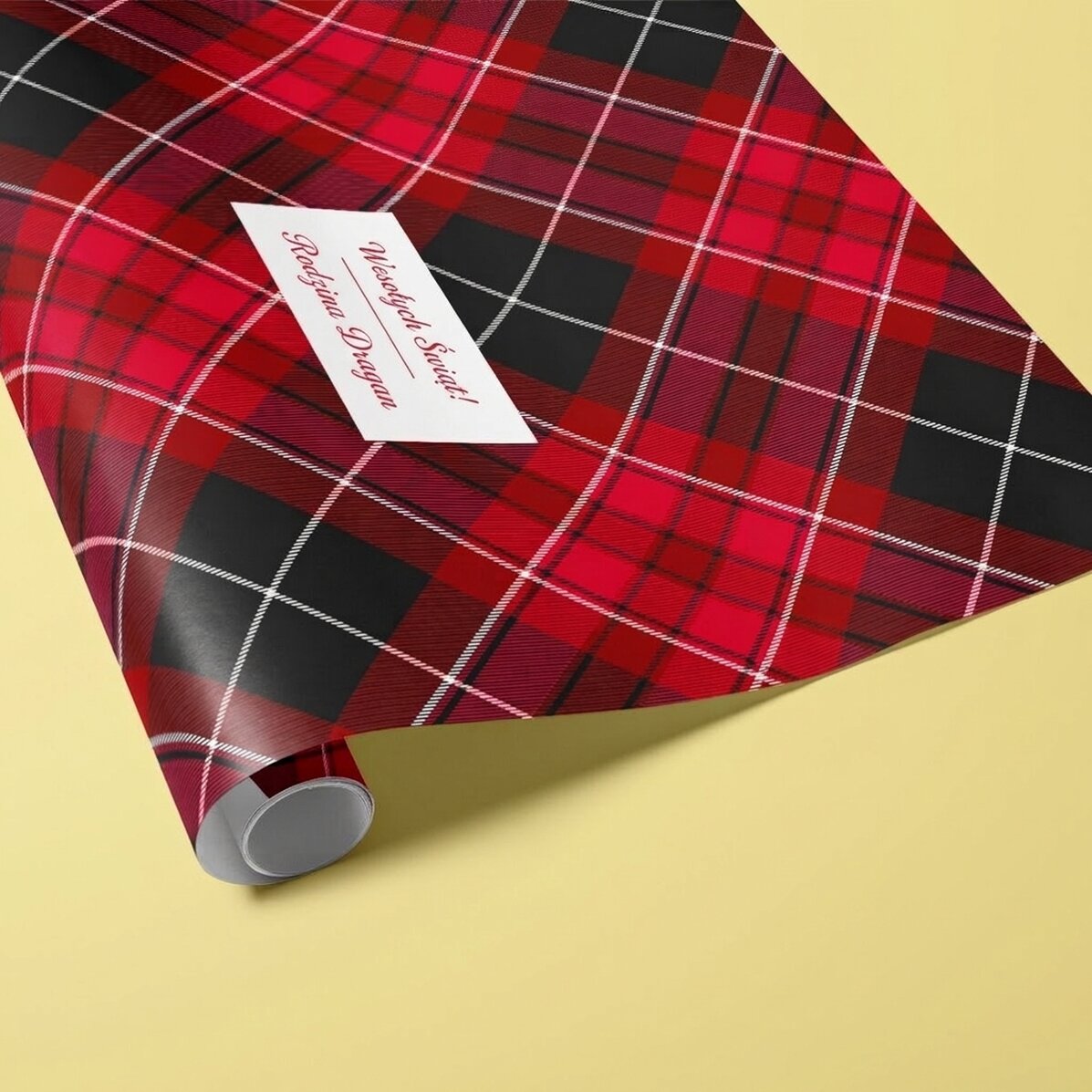 Papier do pakowania prezentów z indywidualnym napisem w ramce – Tartan
