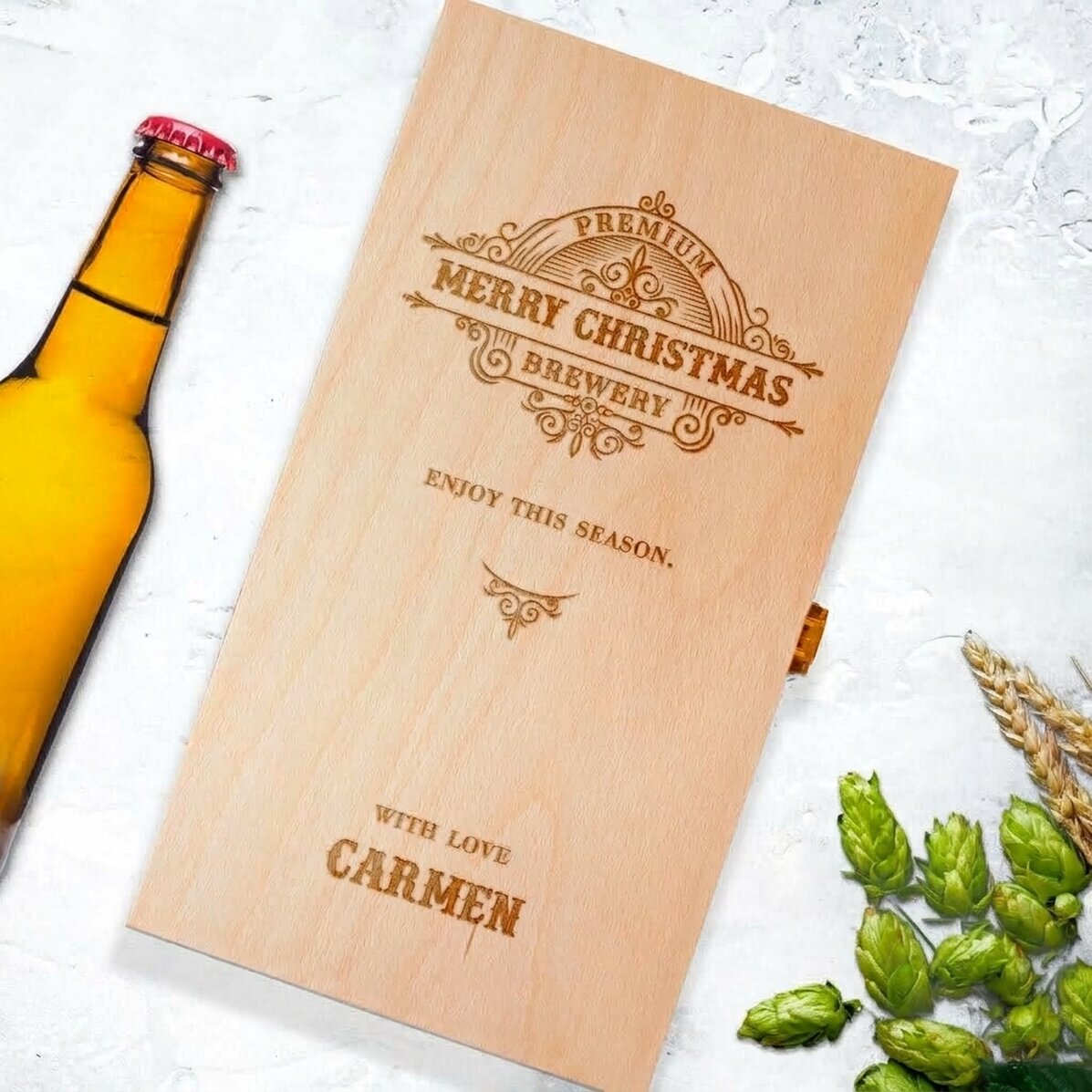 Spersonalizowane pudełko na trzy butelki piwa – Vintage Christmas