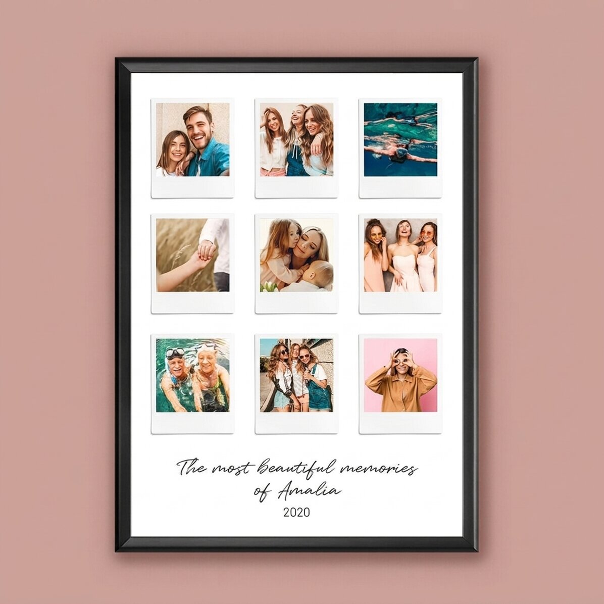 Spersonalizowany obraz z napisem i 9 zdjęciami w stylu Polaroid – Najpiękniejsze chwile