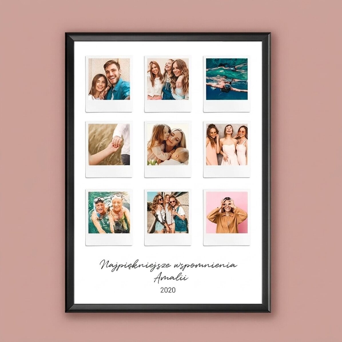 Spersonalizowany obraz z napisem i 9 zdjęciami w stylu Polaroid – Najpiękniejsze chwile
