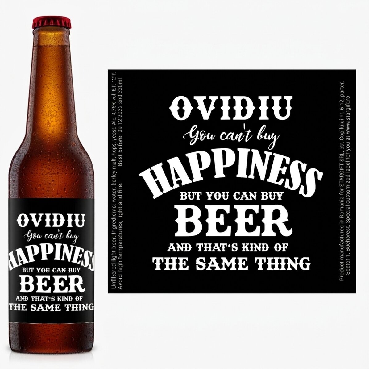 Piwo z indywidualnym napisem – Beer is Happiness