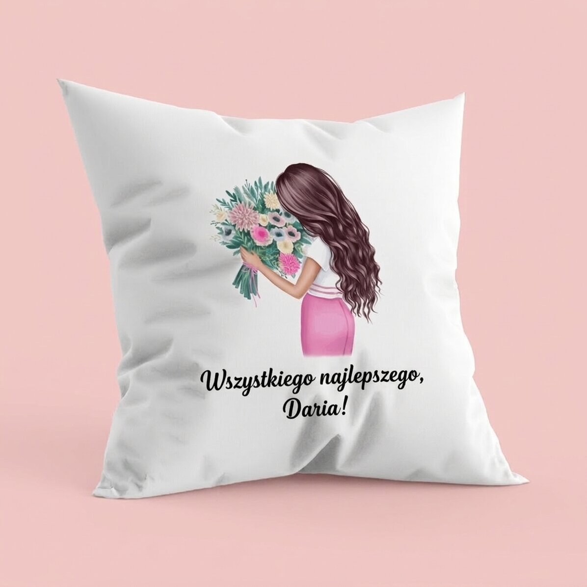 Spersonalizowana poduszka z napisem – Dziewczyna z kwiatami