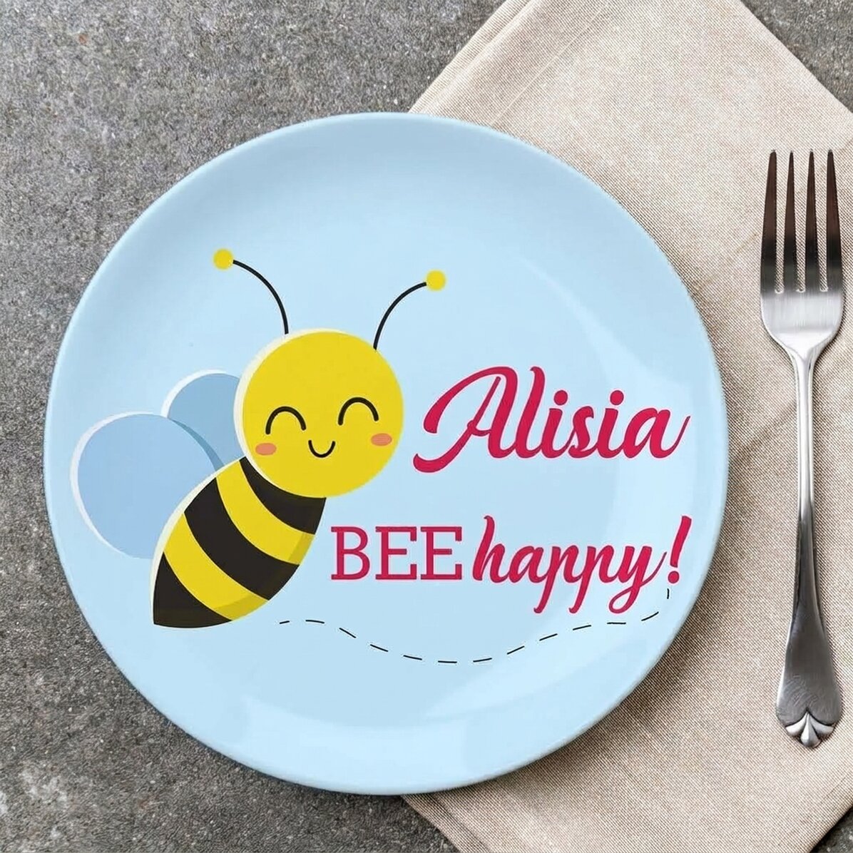 Spodek z indywidualnym napisem – Bee happy!