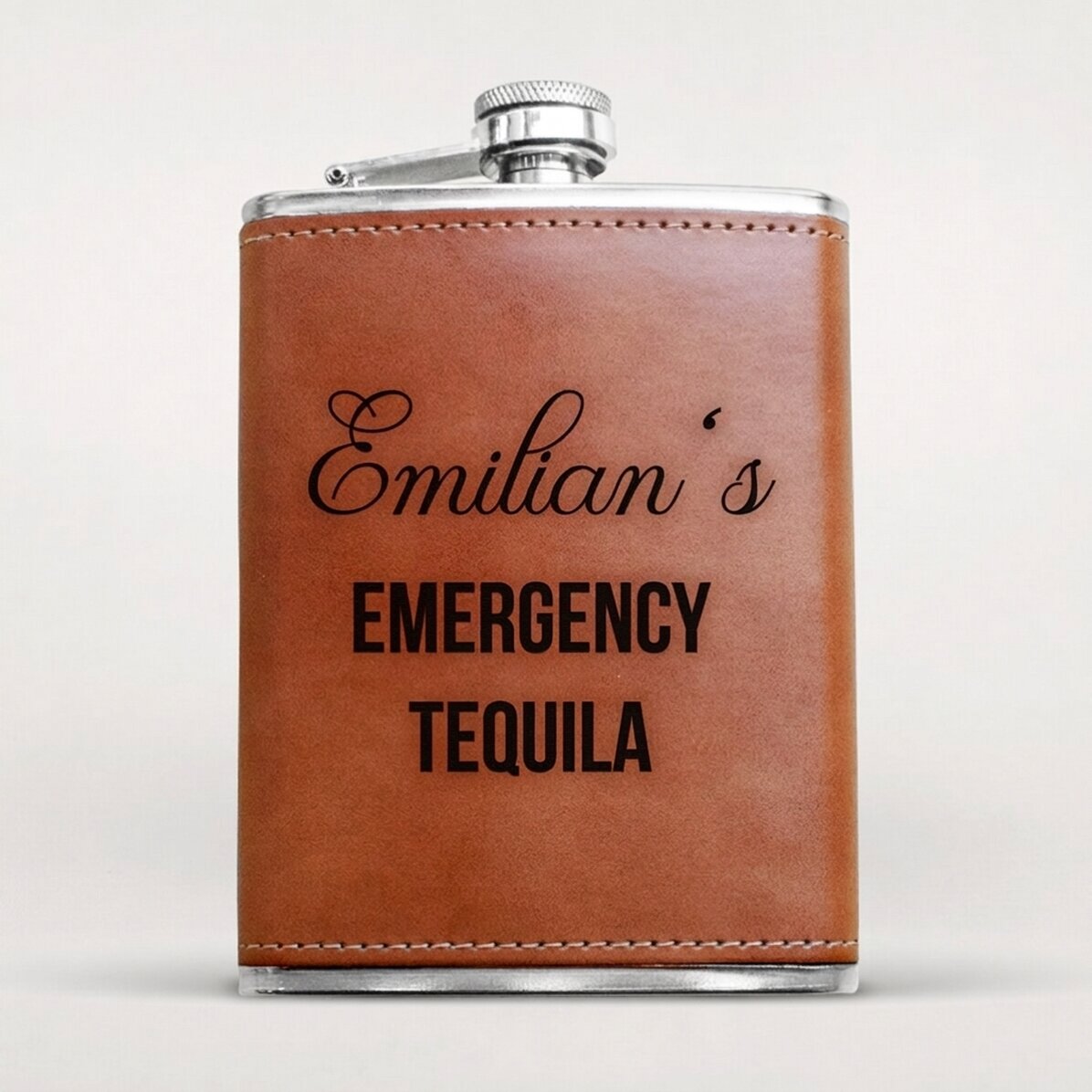 Spersonalizowana kieszonkowa butelka w skórzanym etui – Emergency Tequila