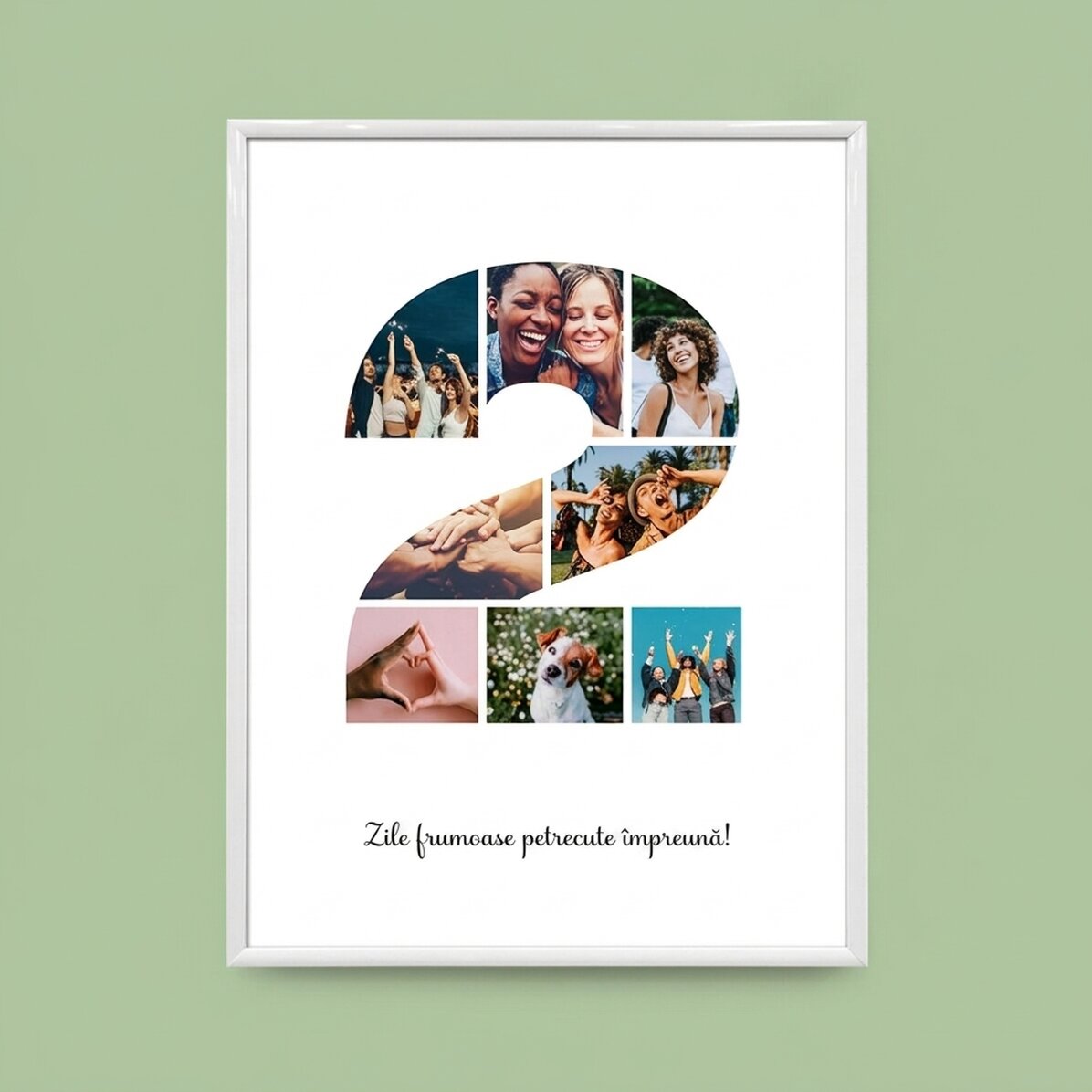 Personalised canvas with 8 photos, model number 2, and text message