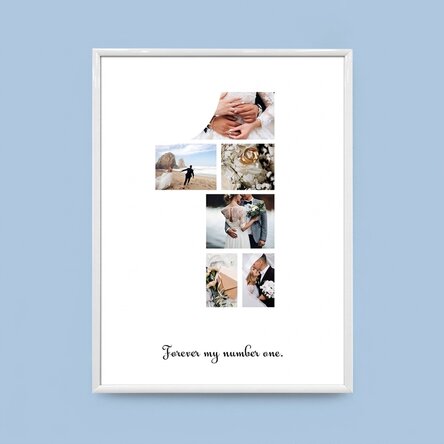 Personalised canvas with 6 photos, model number 1 and text message
