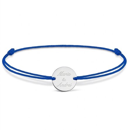 Spersonalizowana bransoletka ze sznurkiem – monetka 14 mm – srebro próby 925 – 2 imiona