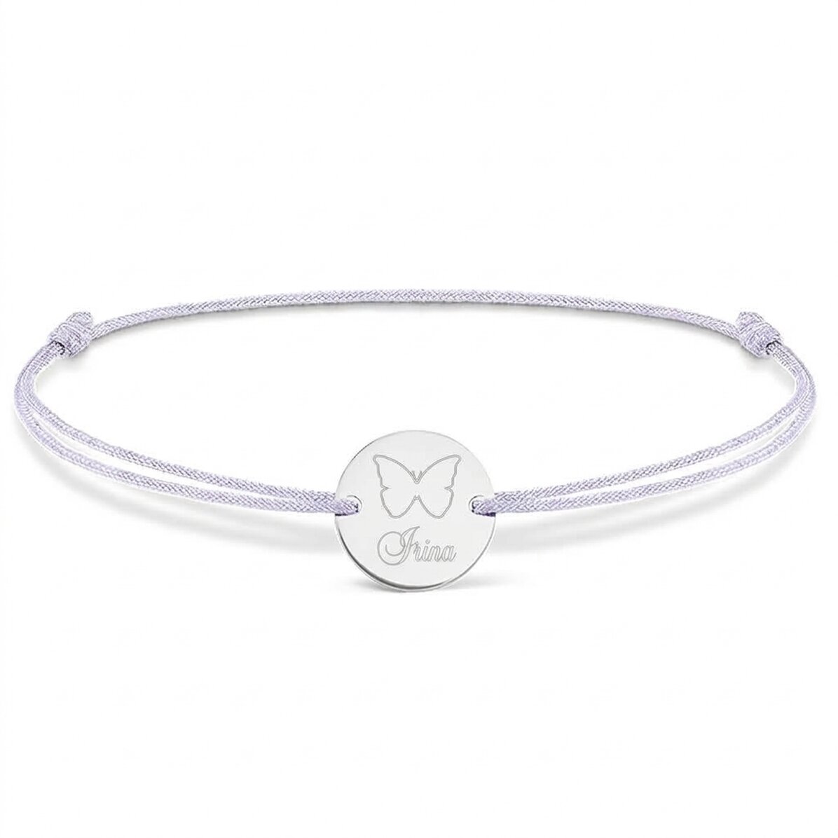 Spersonalizowana bransoletka ze sznurkiem – monetka 14 mm – srebro próby 925 – wzór motyla