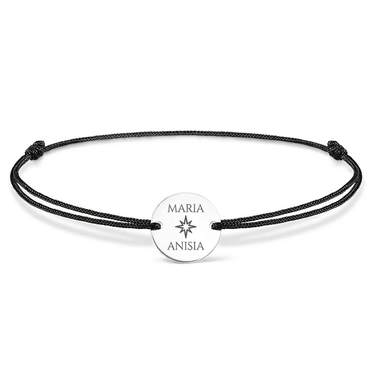 Spersonalizowana bransoletka ze sznurkiem – monetka 14 mm – srebro próby 925 – model w kształcie gwi