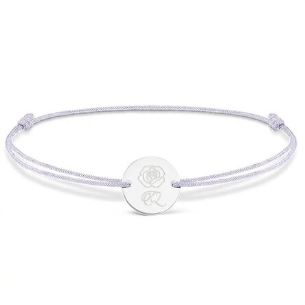 Spersonalizowana bransoletka ze sznurkiem – monetka 14 mm – srebro próby 925 – wzór z różą