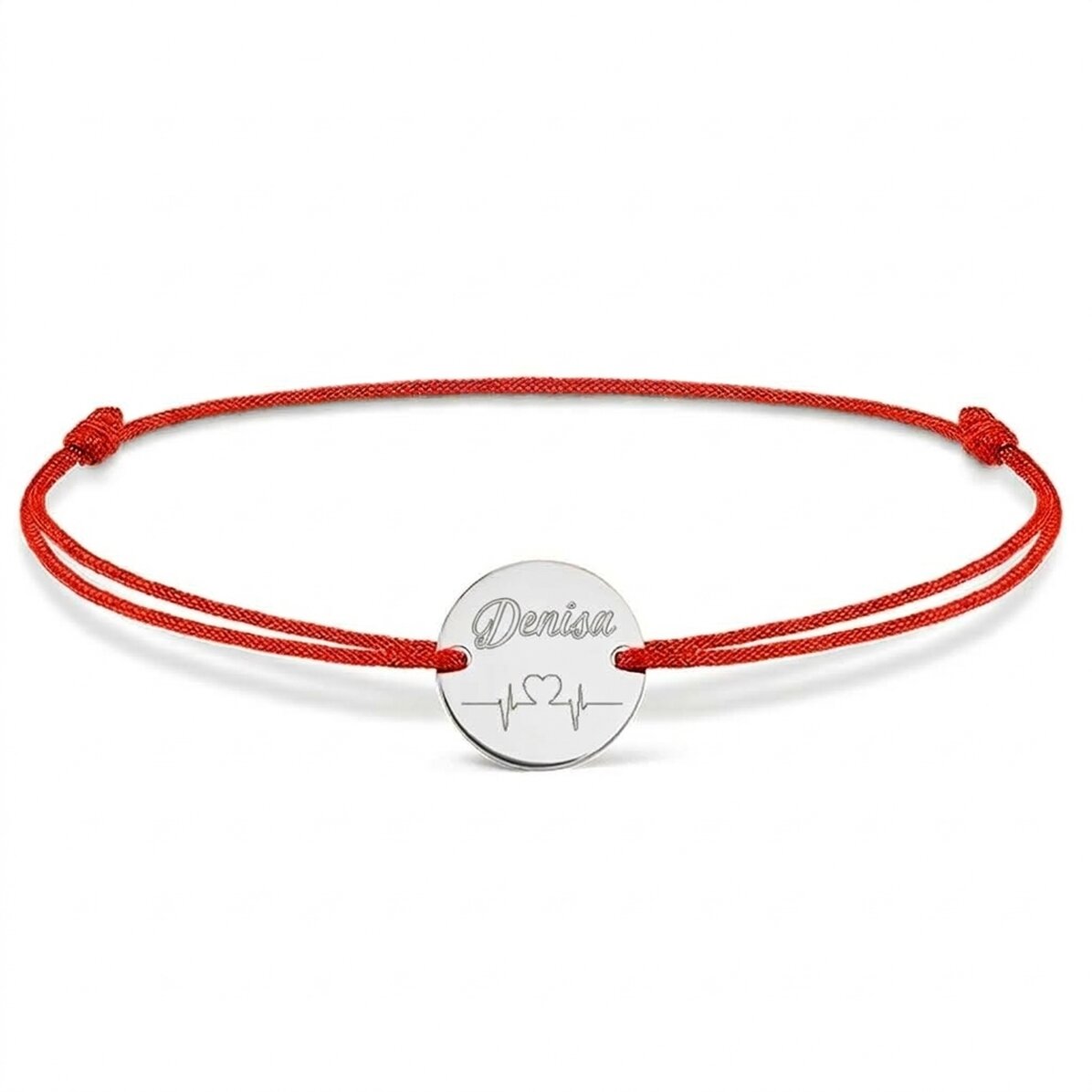Spersonalizowana bransoletka ze sznurkiem – monetka 14 mm – srebro próby 925 – model „heart beat”