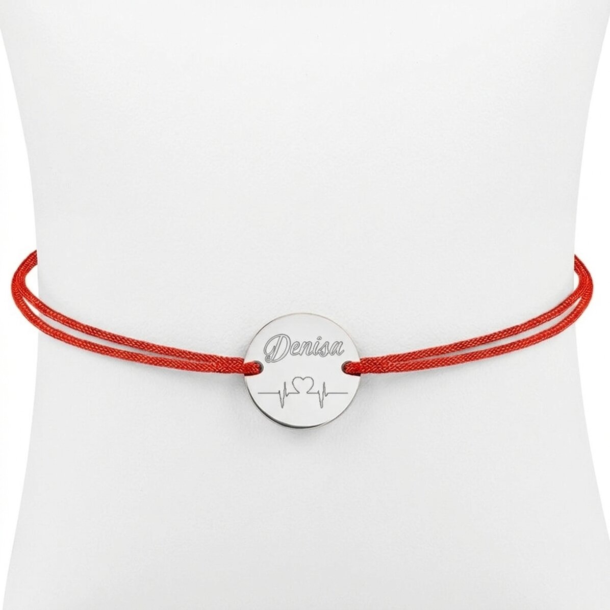 Spersonalizowana bransoletka ze sznurkiem – monetka 14 mm – srebro próby 925 – model „heart beat”