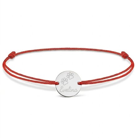 Spersonalizowana bransoletka ze sznurkiem – monetka 14 mm – srebro próby 925 – wzór „cat paw”