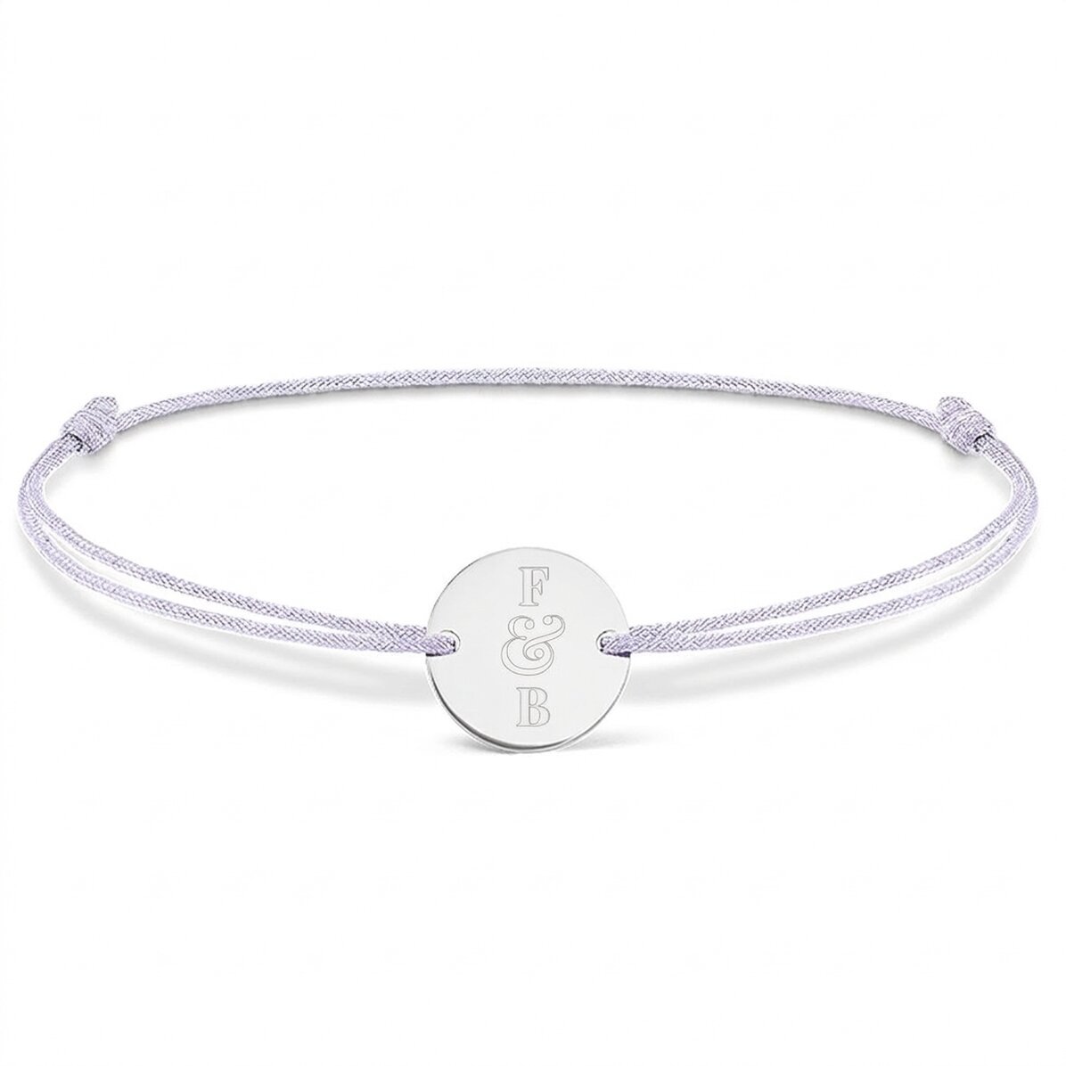 Spersonalizowana bransoletka ze sznurkiem – monetka 14 mm – srebro próby 925 – model z 2 inicjałami