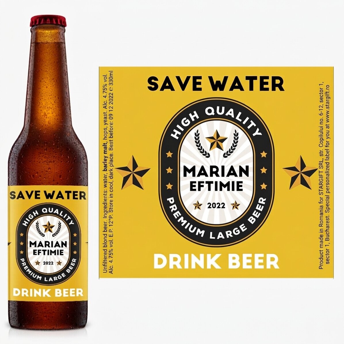 Piwo z indywidualnym napisem – „Save water, drink beer”