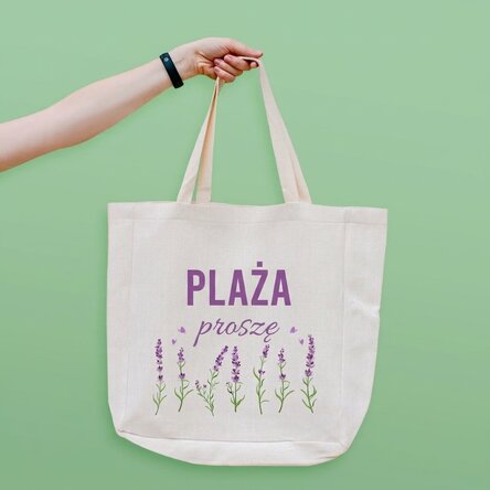 Spersonalizowana torba plażowa z napisem – model „Beach please” w kolorze lawendowym