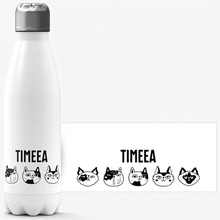 Termos z białą podstawą, spersonalizowany imieniem – Cats