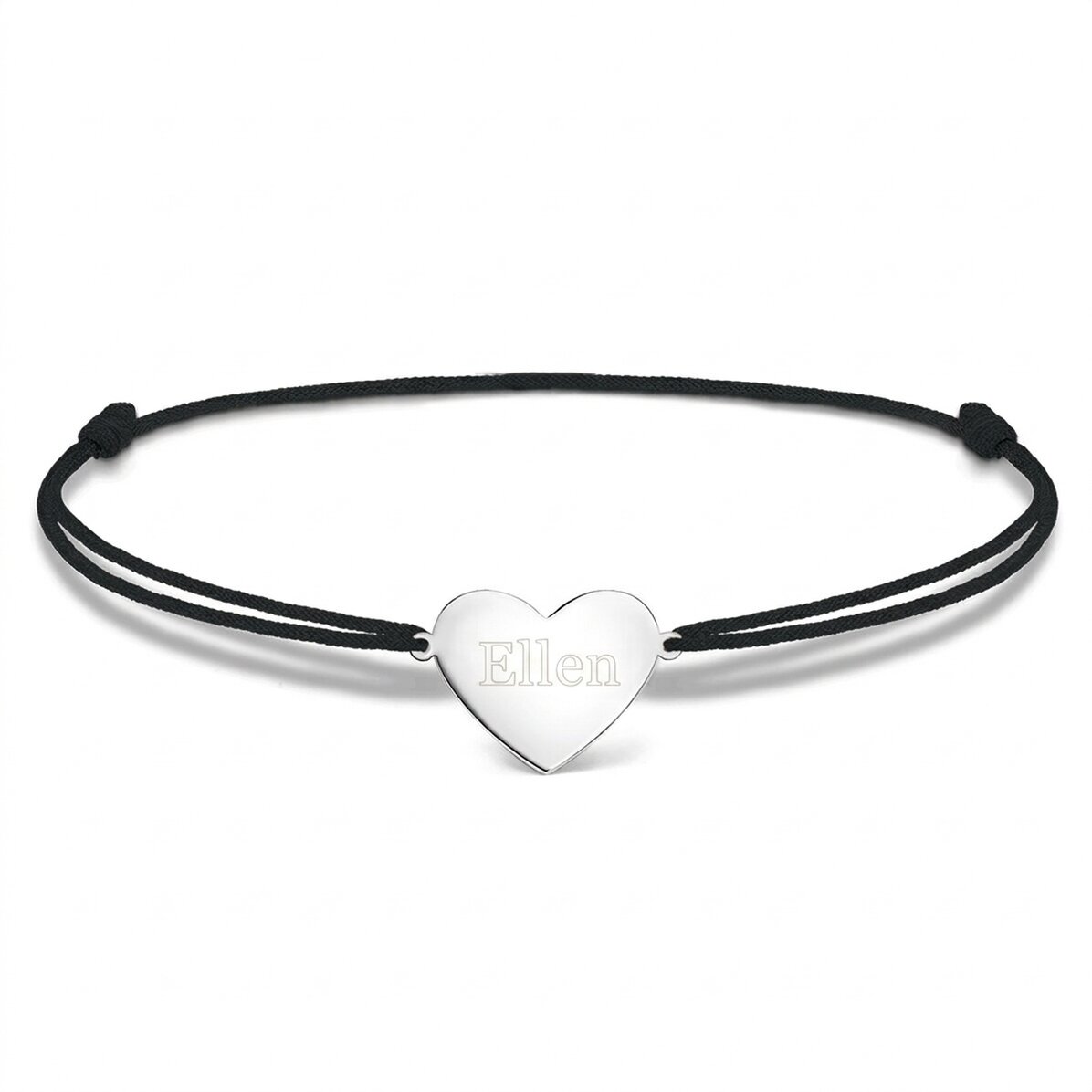 Spersonalizowana bransoletka ze sznurkiem – serce 15 x 13 mm – srebro próby 925 – imię