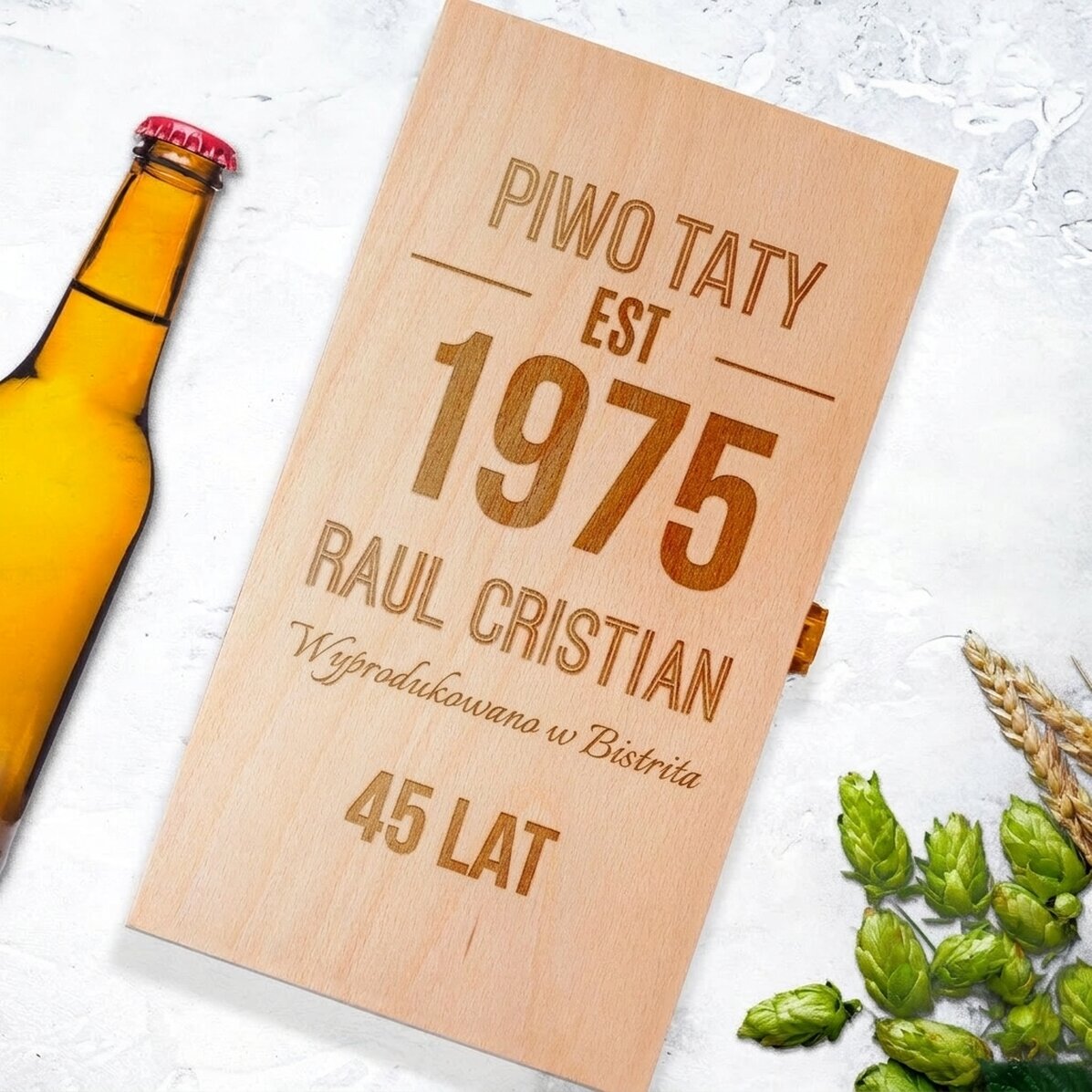Spersonalizowane pudełko na trzy butelki piwa – Wyprodukowano w...