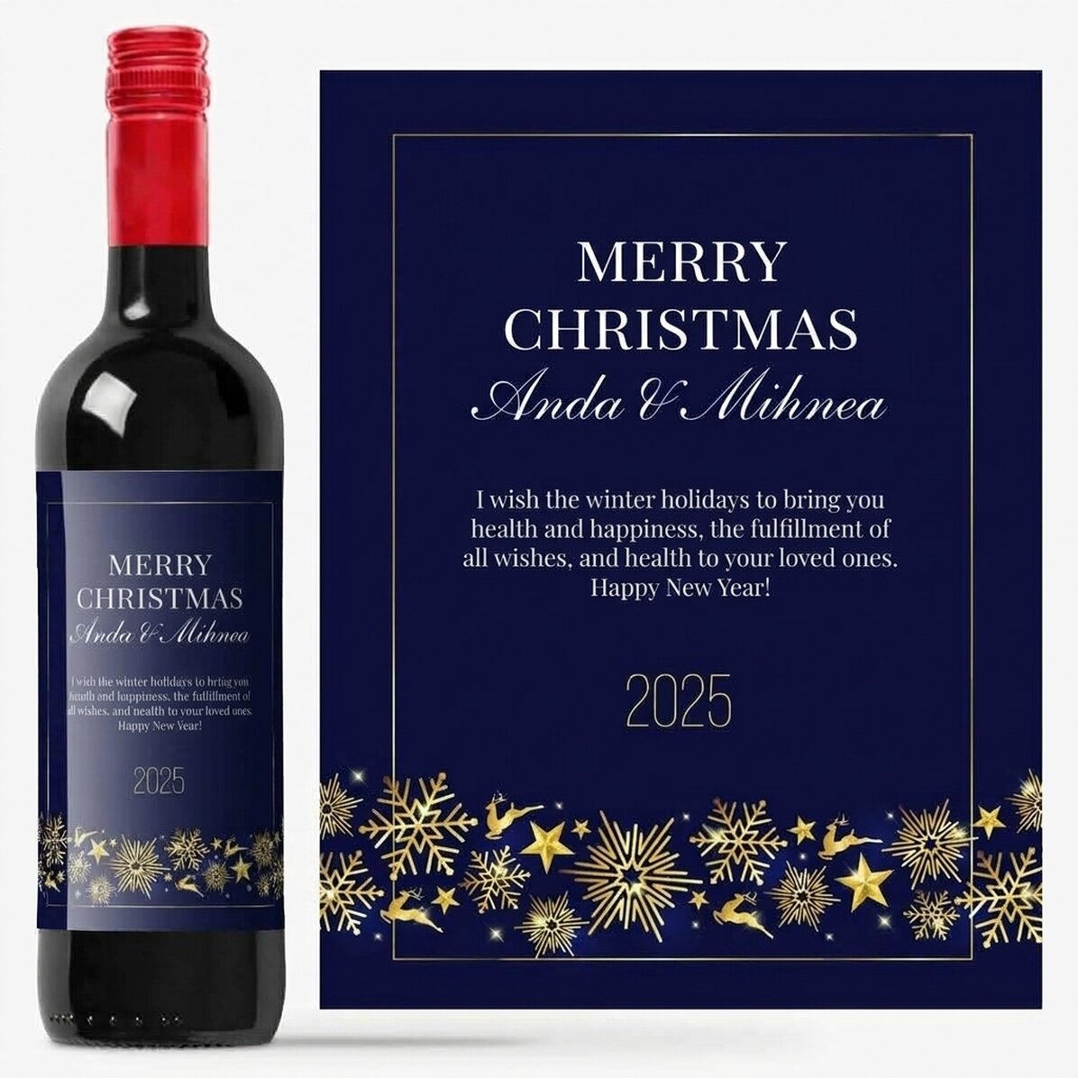 Wino z indywidualnym napisem – Golden Snowflakes