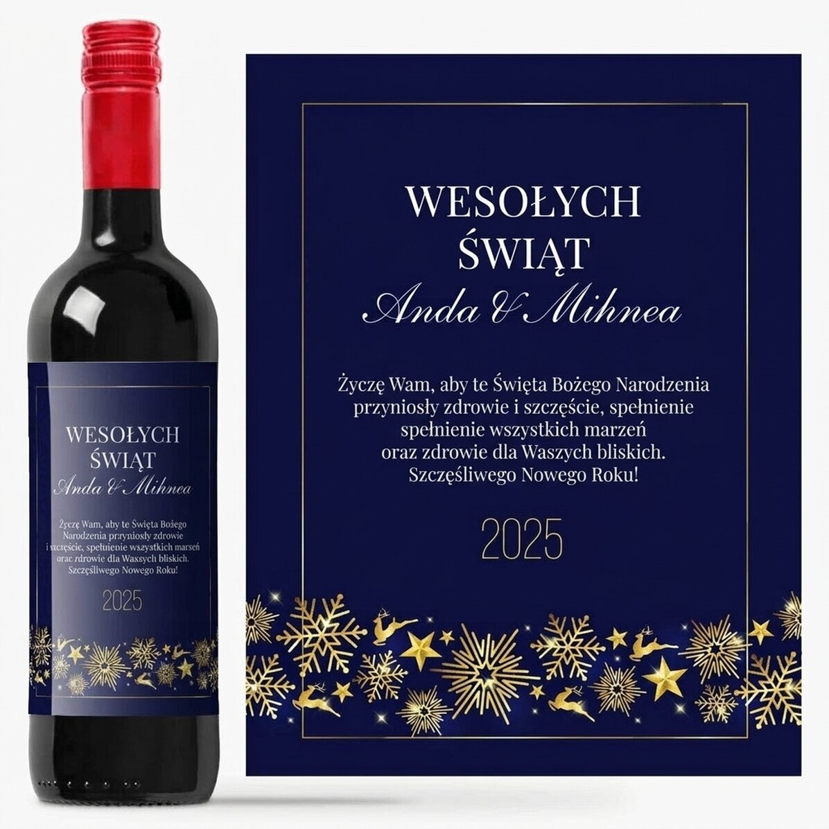 Wino z indywidualnym napisem – Golden Snowflakes