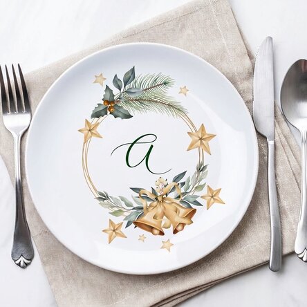 Spersonalizowany talerz z inicjałem – Golden Christmas Bells