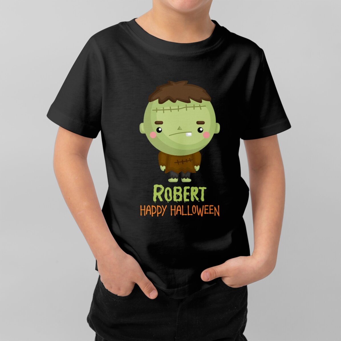 Personalised cotton T-shirt for children with text – Halloween characters