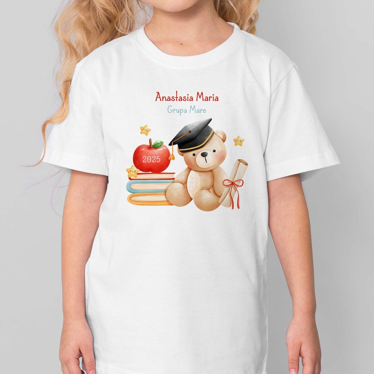 Personalised cotton T-shirt for children with text - Graduate Bear
