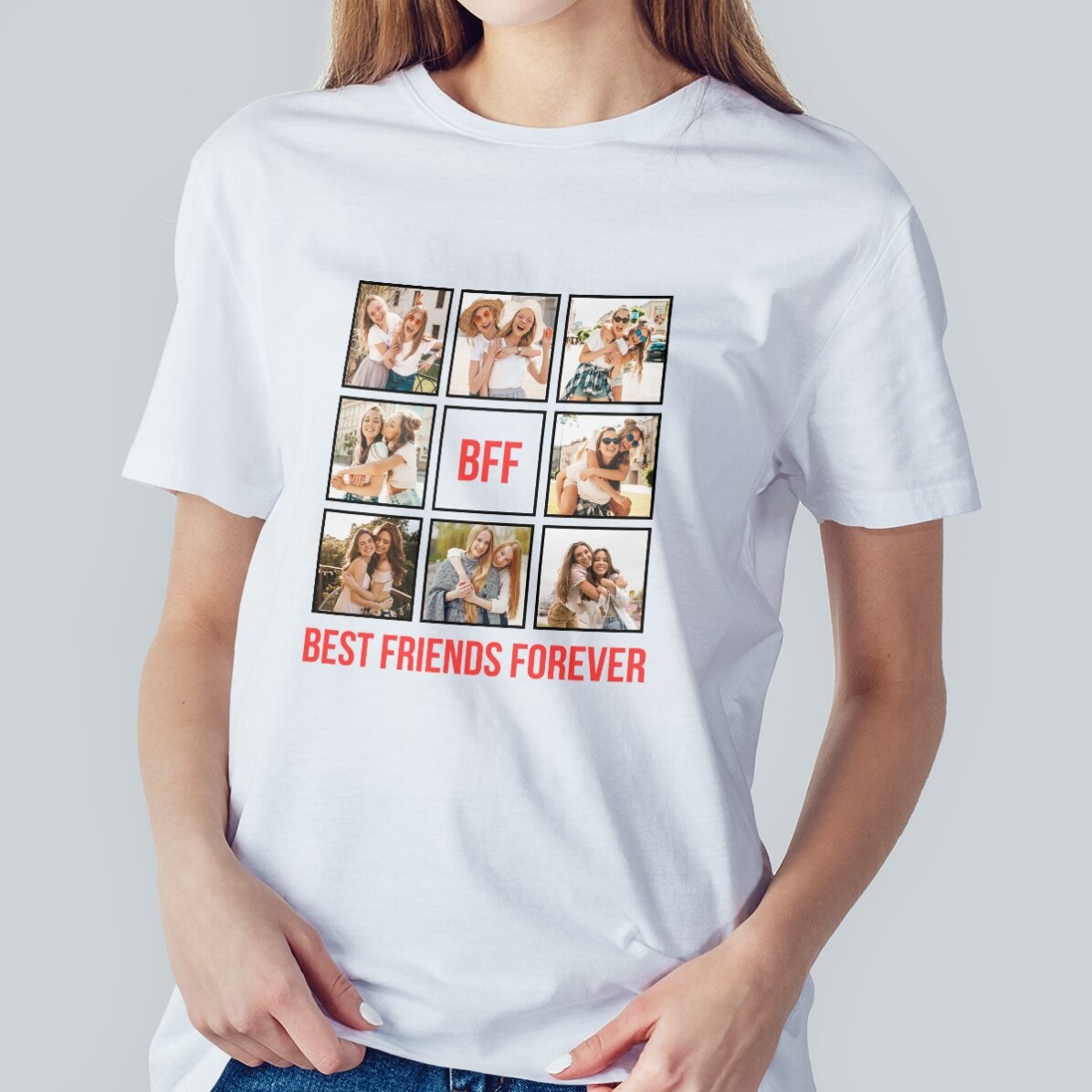 Koszulka bawełniana z 8 zdjęciami i napisem – Best Friends Forever
