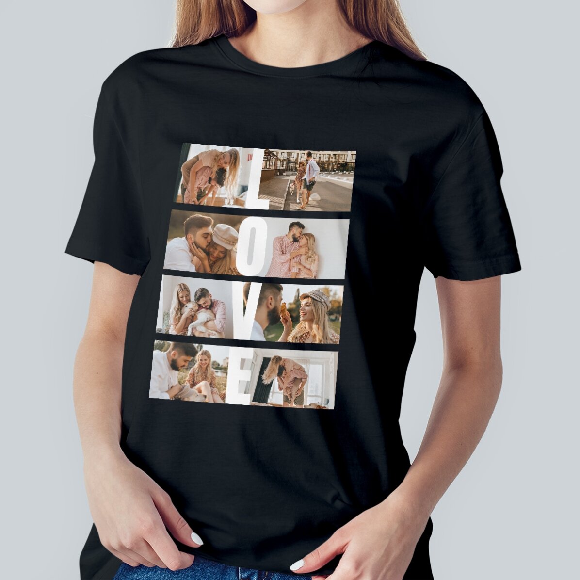 Personalised cotton T-shirt with 8 photos and text - LOVE