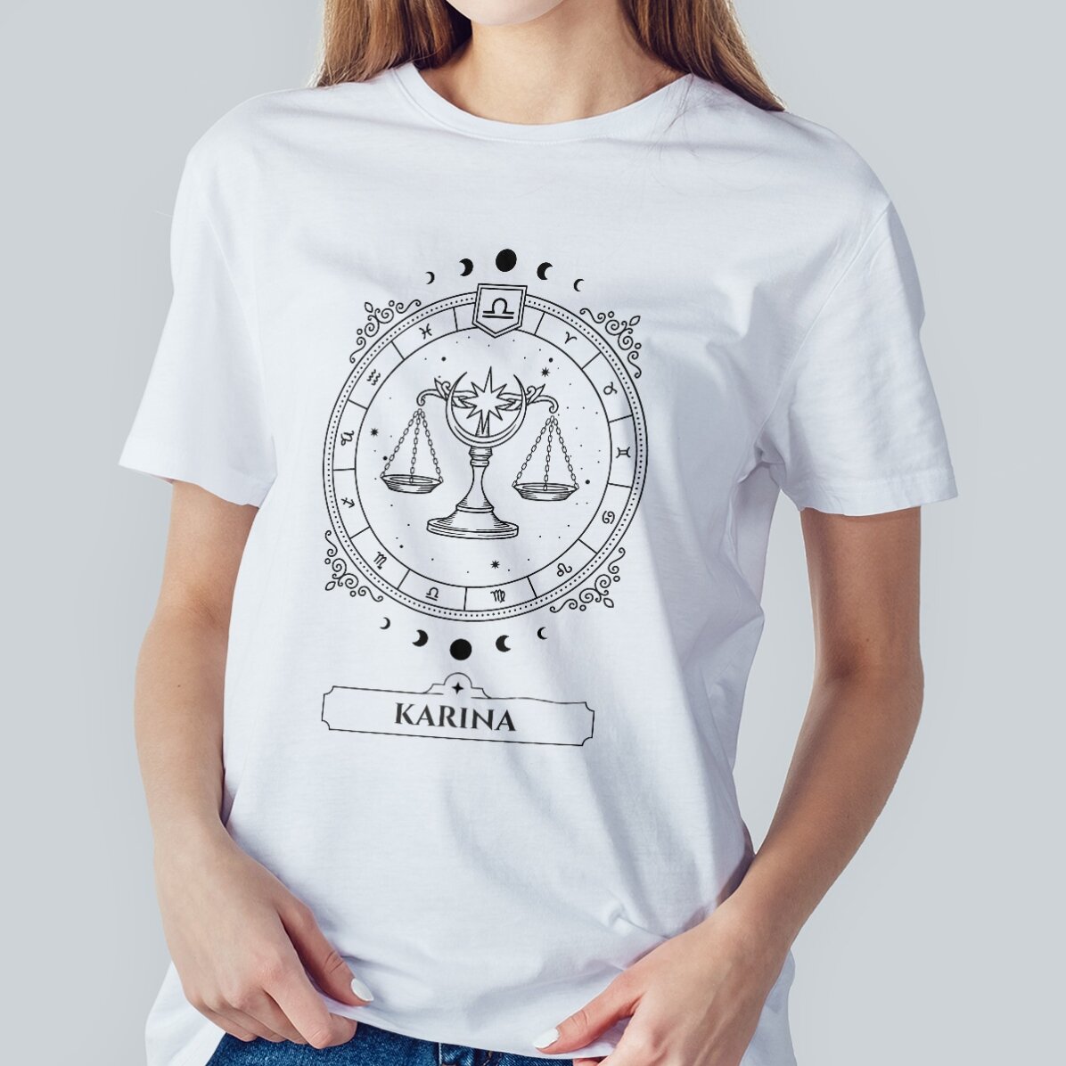 Customised cotton T-shirt with name and zodiac sign - Libra