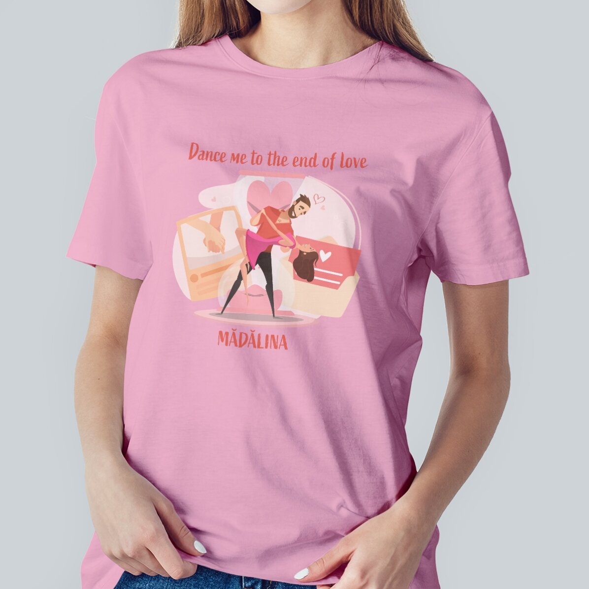 Custom cotton T-shirt with text - Dance me to the end of love
