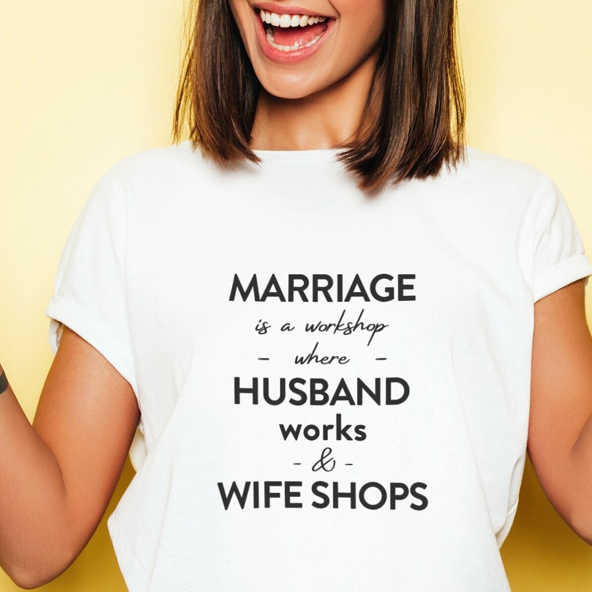 Personalised cotton T-shirt with text about marriage