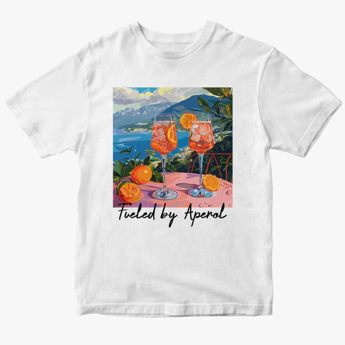 Custom cotton T-shirt with text - Fueled by Aperol