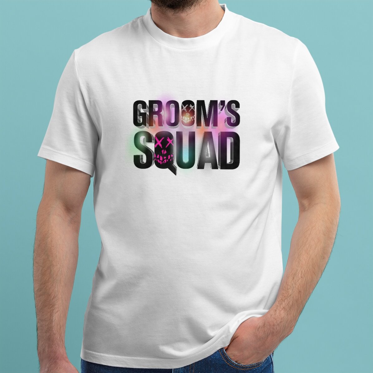 Bawełniana koszulka z nadrukiem – „Groom’s Squad” na wieczór kawalerski