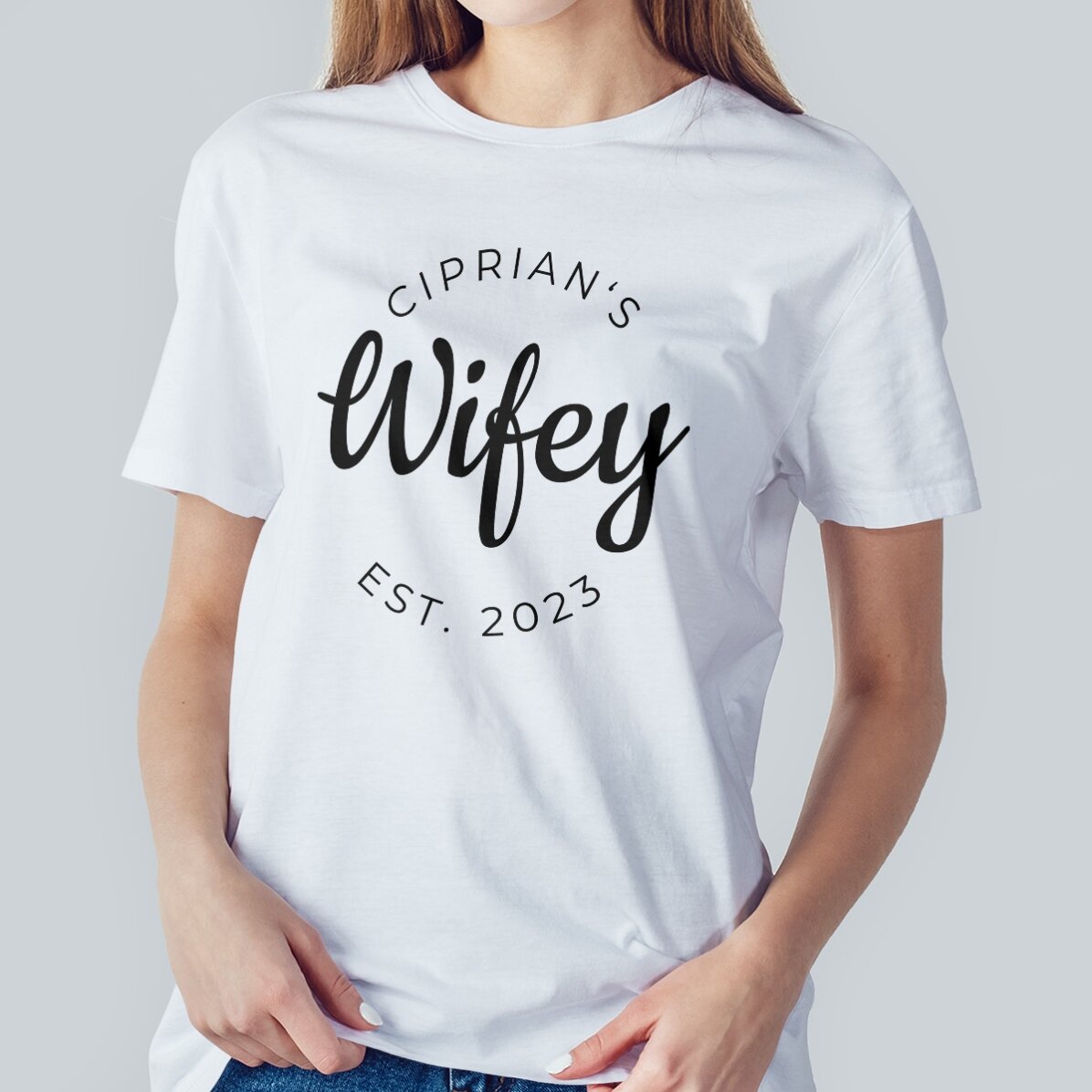 Custom cotton T-shirt with text - Hubby & Wifey