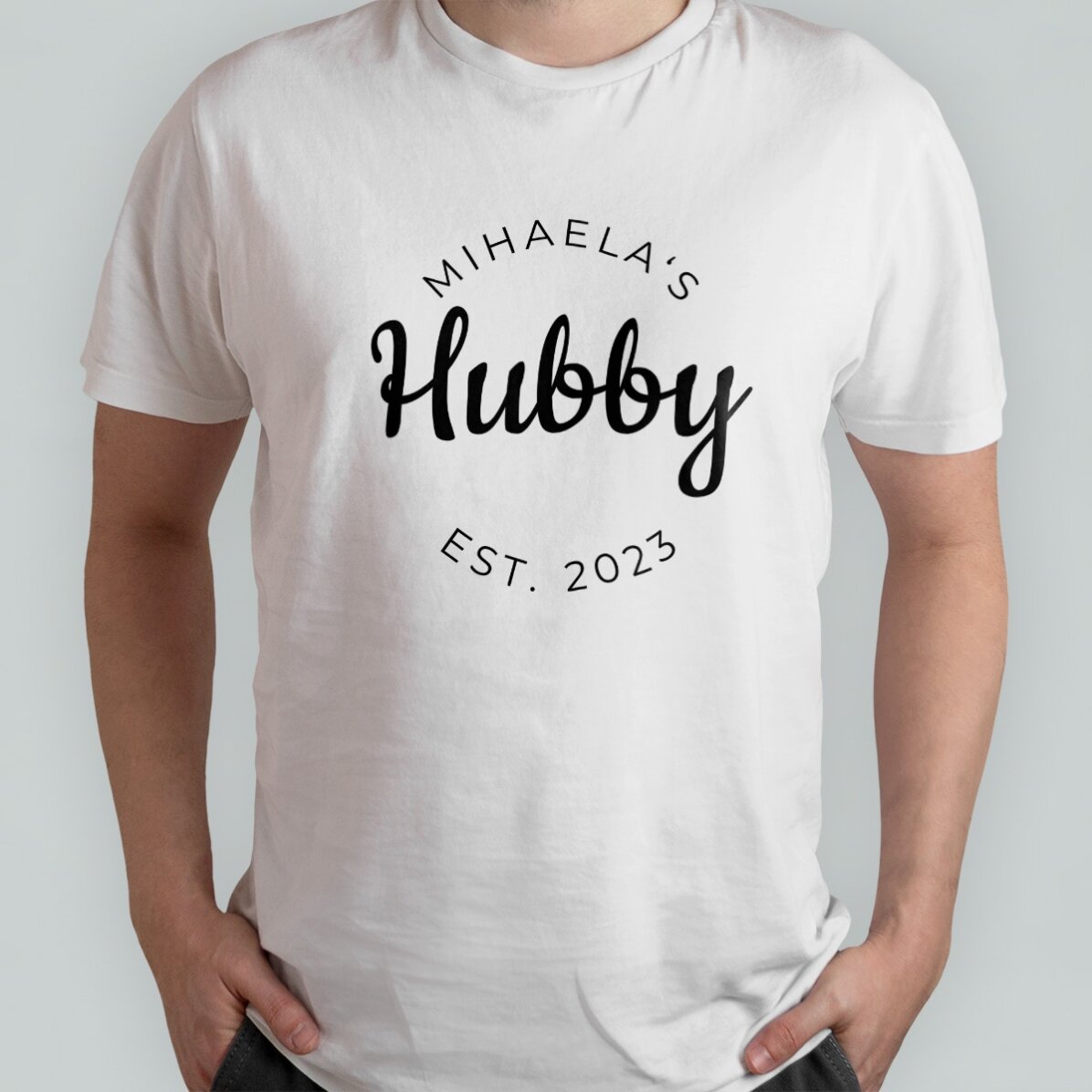 Custom cotton T-shirt with text - Hubby & Wifey