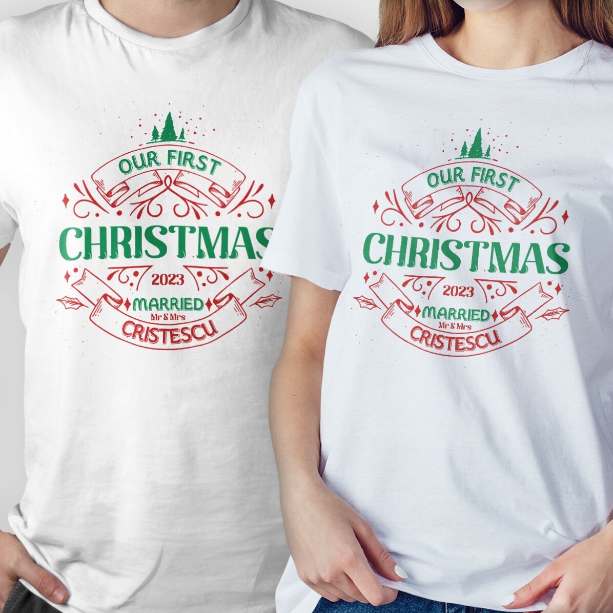 Bawełniana koszulka z nadrukiem – „Our first Christmas”