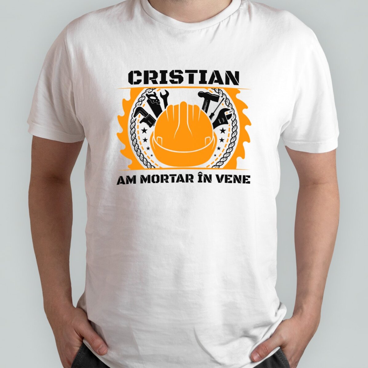 Customised cotton T-shirt with text for builders - Equipment
