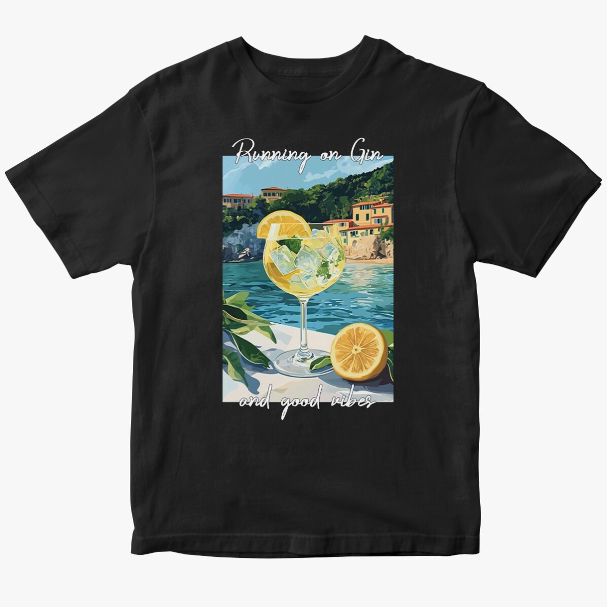 Custom cotton T-shirt with text - Running on Gin