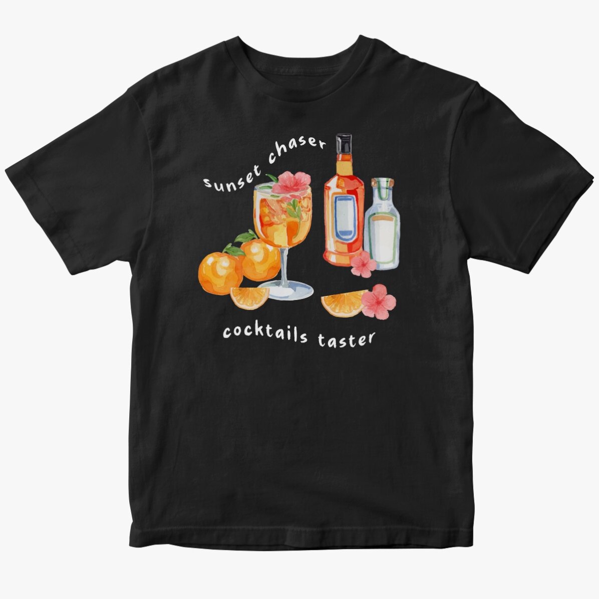 Custom cotton T-shirt with text - Sunset & cocktails