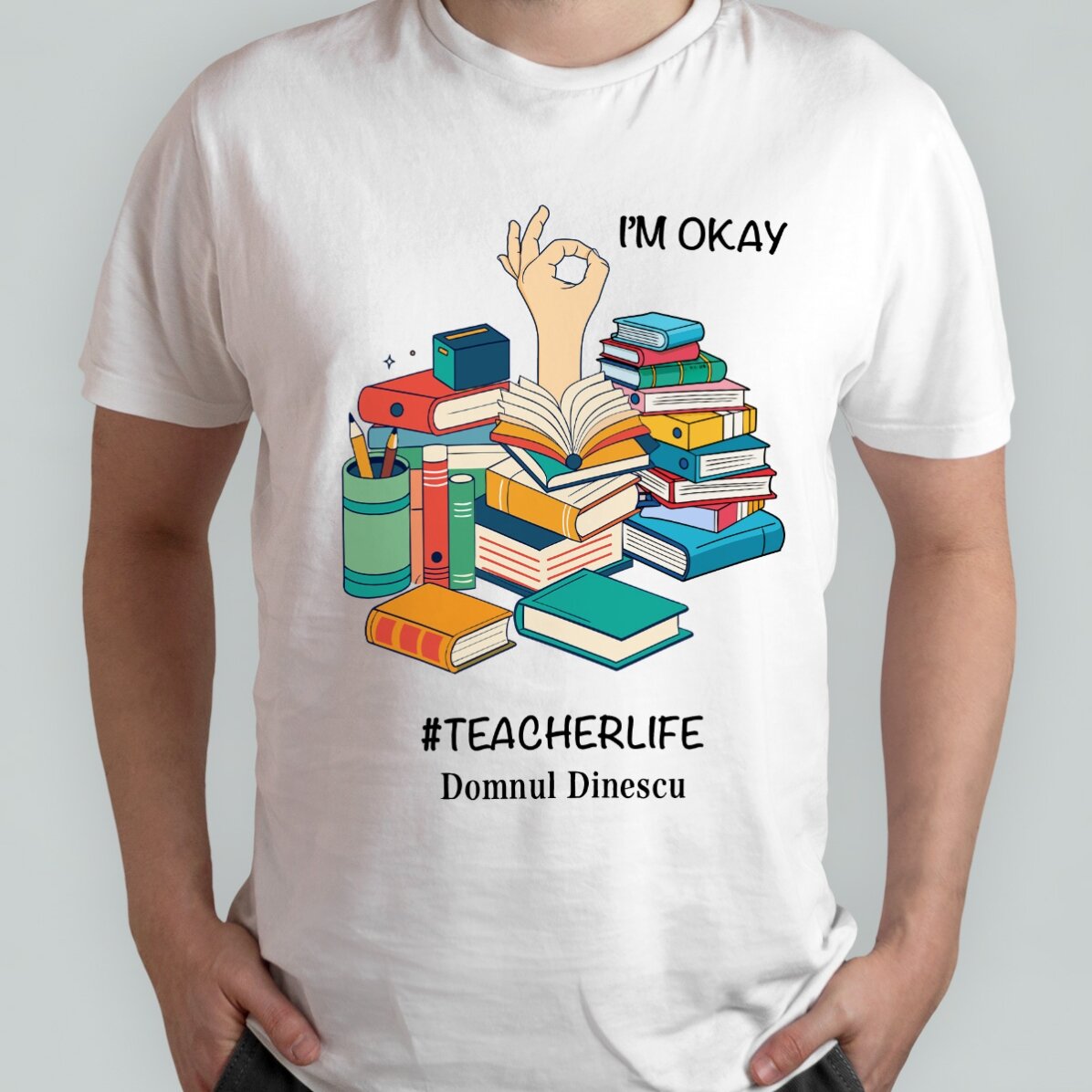 Bawełniana koszulka z indywidualnym nadrukiem – #TEACHERLIFE