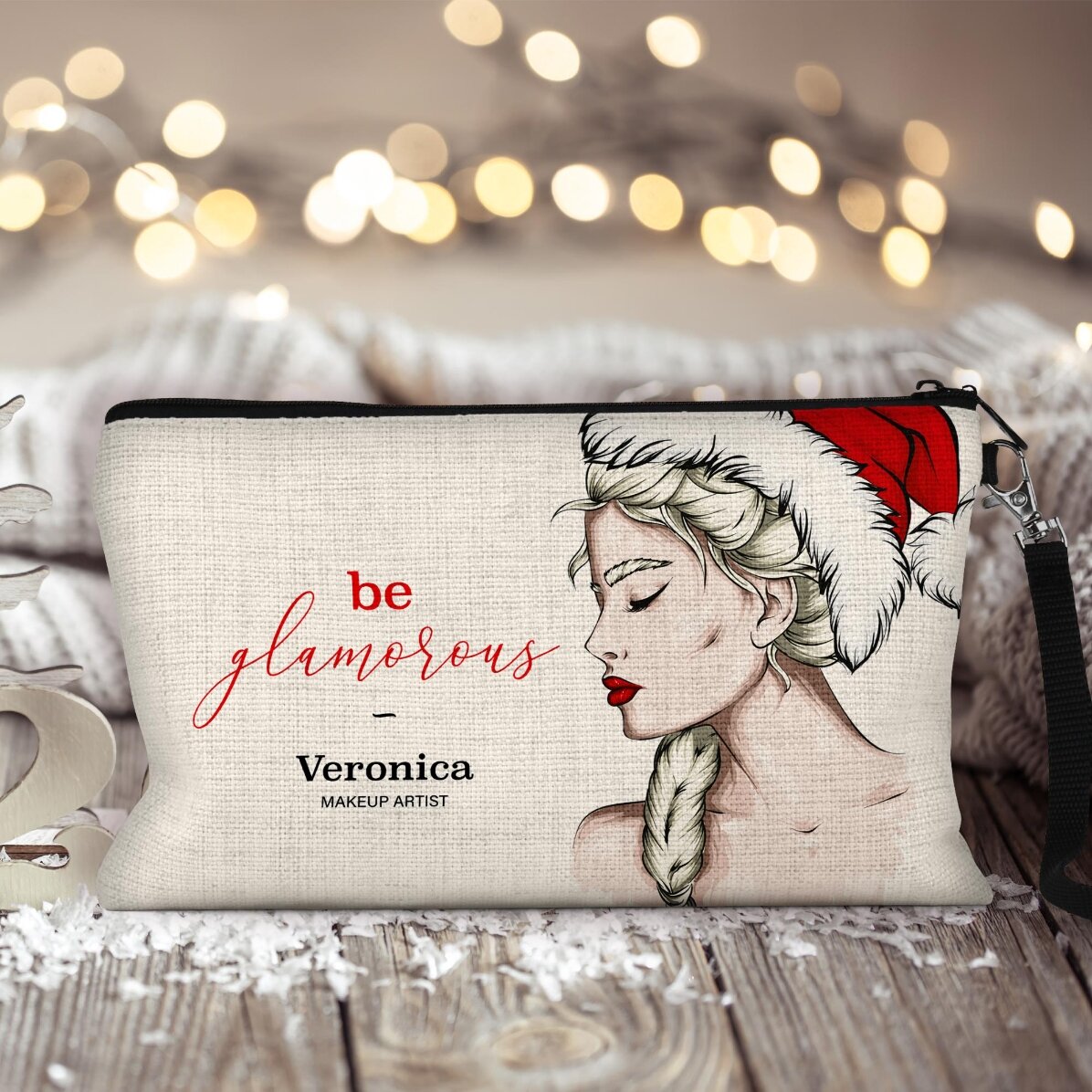 Spersonalizowany zestaw do makijażu z napisem „Glamorous Christmas”